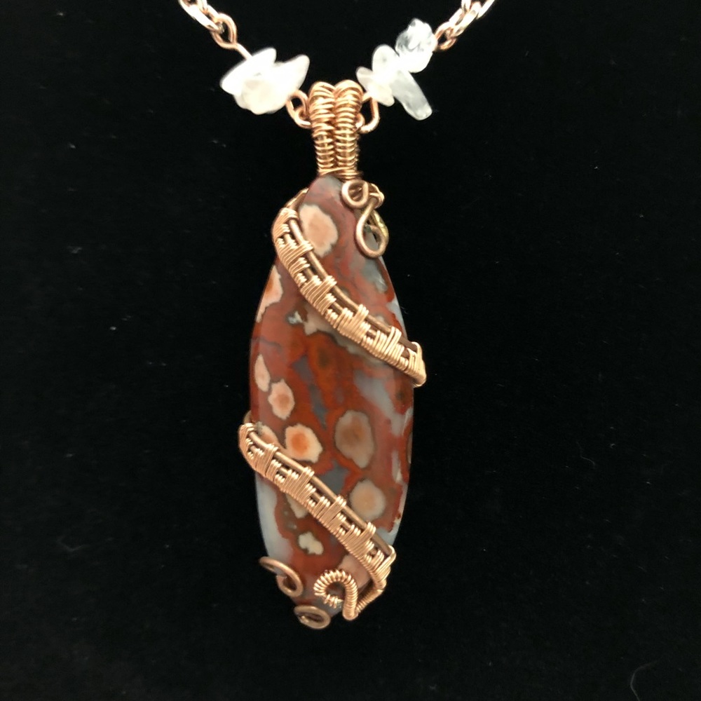 Wire wrapped poppy jasper necklace